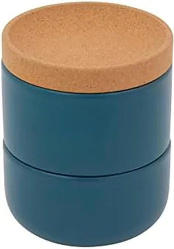 Miniatura 8 de Kamenstein Bodega apilable de corcho y cerámica de 3 piezas para sal y pimienta para ahorrar espacio en la encimera; tapa giratoria para mantener