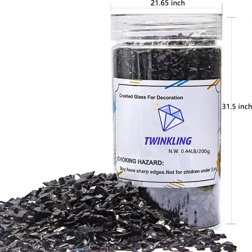 Miniatura 5 de TWINKLING Vidrio triturado de alto brillo, vidrio roto, chips de gemas de vidrio para arte de resina DIY, arte de uñas, pintura de geoda, 1-3mm Negro