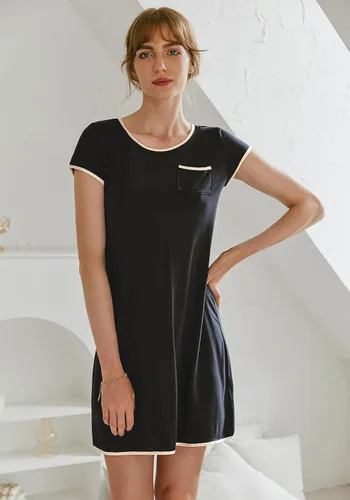 Miniatura 3 de Ekouaer - Vestido de dormir de mujer, camisón de manga corta con parches de satén, con bolsillos