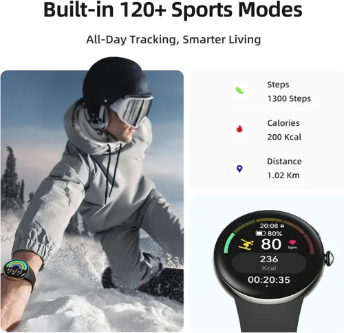 Miniatura 6 de Parsonver Reloj inteligente AMOLED para hombres y mujeres, pantalla siempre encendida, rastreador de fitness, responder/realizar llamadas, 2 bandas