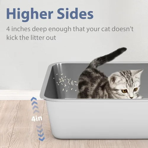Miniatura 7 de WENBOKMIN Caja de Arena de Acero Inoxidable para Gatos - Caja de Arena para Gatos - Fácil de Limpiar, Nunca Absorbe Olores, Manchas o Óxido