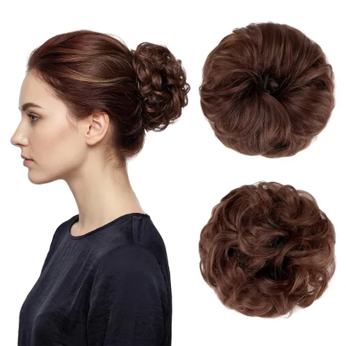 Miniatura 39 de Moño desordenado grande y desordenado, moño ondulado, rizado, coleteros gruesos, extensiones de cabello para mujeres y niñas, color marrón jengibre