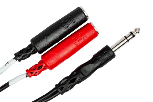 Miniatura 3 de Adaptador Hosa YPP117 de cable TRS de 1/4 de pulgada a cable dual TSF Y de 1/4 de pulgada (6 pulgadas)., Negro/rojo