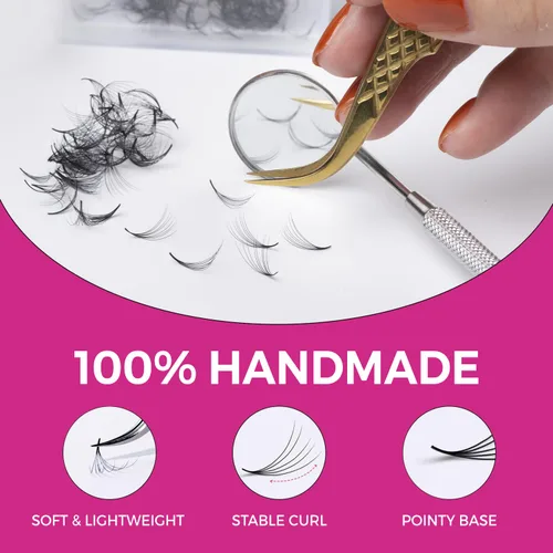 Miniatura 4 de Eyesy Lash 500 abanicos Promade: abanicos de pestañas prefabricadas con volumen para extensiones de pestañas, base puntiaguda, hechas a mano