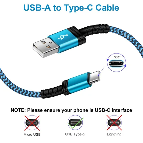Miniatura 5 de Cable de carga USB C de 3A de carga rápida, [2 unidades, 6 pies] cable trenzado USB-A a tipo C para iPhone 15 Pro Max Plus, Samsung Galaxy A14 A54