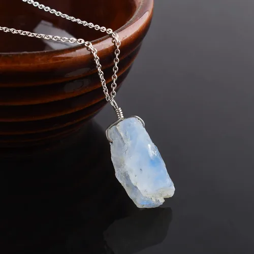 Miniatura 2 de Collar con colgante de piedras preciosas, piedra de energía áspera, cristales curativos de chakras, plata esterlina 925, chapado en rodio, piedra