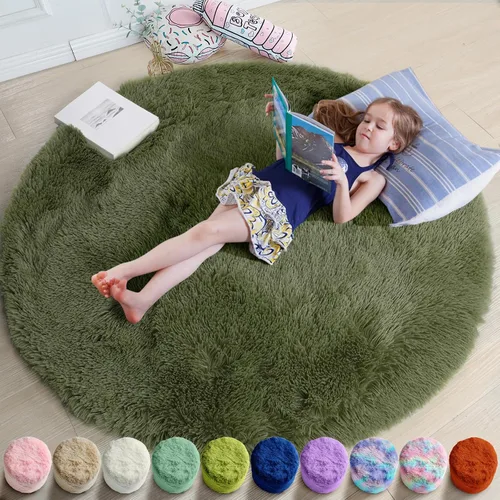 Miniatura 65 de Amdrebio Alfombra Redonda Azul Marino Oscuro de 4 Pies para Habitación de Niños Dormitorio, Alfombras de Área Circulares de Felpa Shag Esponjosa