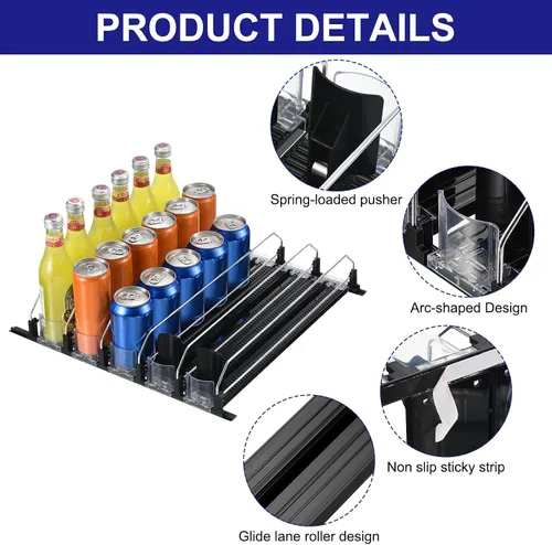 Miniatura 3 de uxcell Organizador de bebidas para refrigerador, organizador de latas de soda autoempujable, ancho ajustable, dispensador de bebidas, empujador
