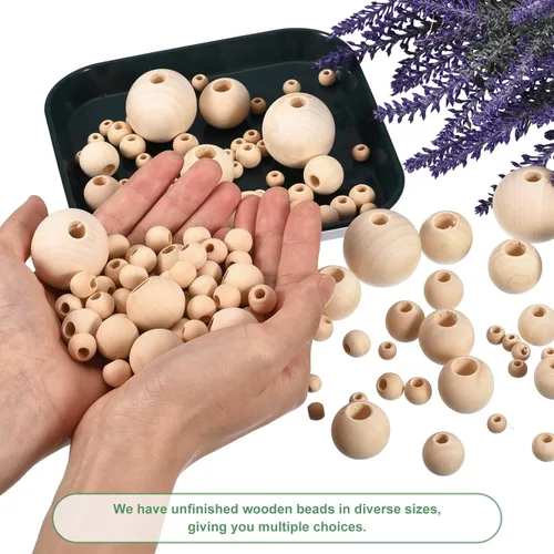Miniatura 4 de uxcell 60 cuentas espaciadoras de madera natural de 0.98 pulgadas (0.984 in), agujero grande sin acabar, cuentas de madera redondas sin terminar