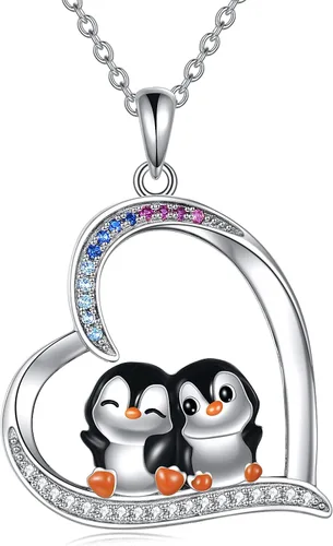 YAFEINI Penguin Dog Gifts Sterling Silver Penguin Snowflake Necklace Heart Dog Pendant Jewelry for Women Girls Christmas Gifts