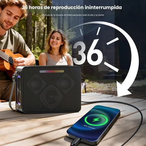 Miniatura 7 de Altavoz Bluetooth de 100W Pico, Altavoz Portátil Inalámbrico Ruidoso IPX6 Impermeable para Exteriores con Luces LED, Sonido Estéreo Potente y Graves