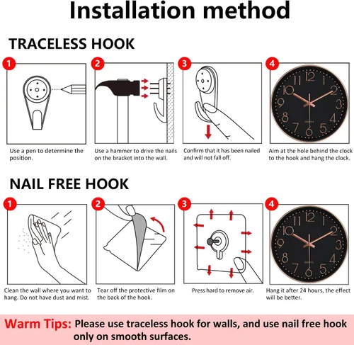 Miniatura 9 de Relojes de pared silenciosos que funcionan con pilas, 8 pulgadas, reloj de pared analógico con número de gran tamaño, esfera de reloj de vidrio