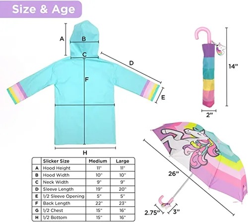 Miniatura 6 de Conjunto de paraguas para niñas y niños y abrigos de lluvia, paraguas para niños pequeños, chaqueta para niños y niñas (3-9 años)