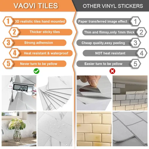 Miniatura 7 de VAOVI Azulejos de mármol de metro para despegar y pegar, azulejos individuales de pared de cocina, baño, ducha, 3.93 x 7.87 pulgadas