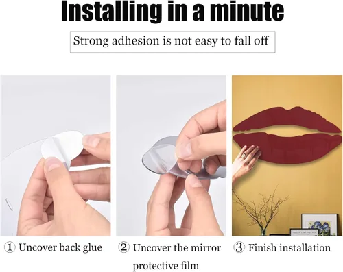 Miniatura 7 de 2 juegos de calcomanías de pared con espejo de labios, forma de beso 3D, acrílico, sin marco, creativas, murales autoadhesivos para dormitorio