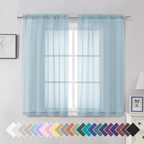 Miniatura 201 de Aiyufeng 2 paneles de cenefa transparente negra de 14 pulgadas de largo, cortinas cortas negras transparentes para dormitorio, cortinas de cocina