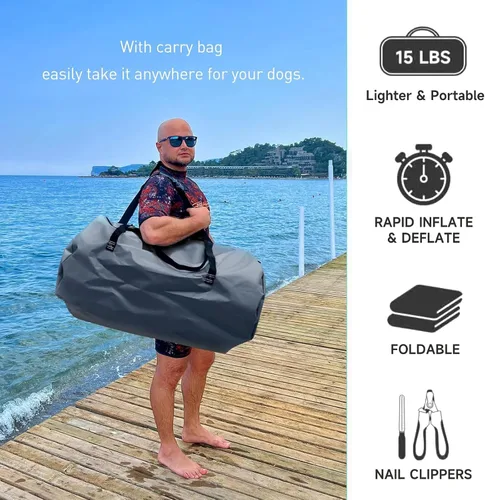 Miniatura 8 de Rampa inflable de agua para perros grandes, rampa flotante para mascotas de hasta 200 libras para perros grandes, escaleras inflables para barcos