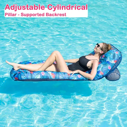 Miniatura 5 de FindUWill Tumbona inflable para piscina, flotador de tela con soporte para tazas, respaldo, flotadores de agua de natación para adultos