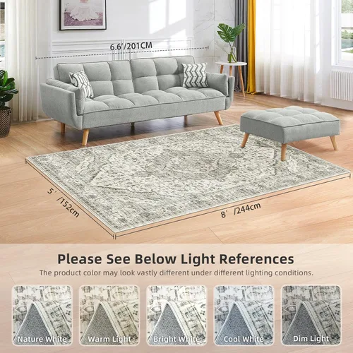 Miniatura 2 de Alfombras de área de 5 x 8 pies para dormitorio, alfombra lavable de 5 x 8, alfombra vintage grande, antideslizante, alfombra bohemia para sala