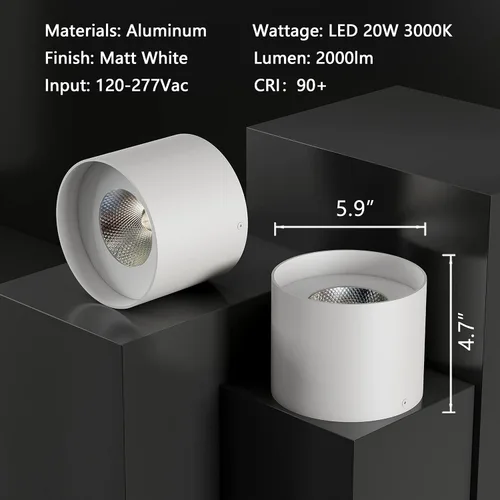 Miniatura 2 de Lámpara de techo de montaje empotrado, 20 W LED regulable 5.9 pulgadas, lámpara de techo de aluminio rústica moderna para vestíbulo, armario, Blanco