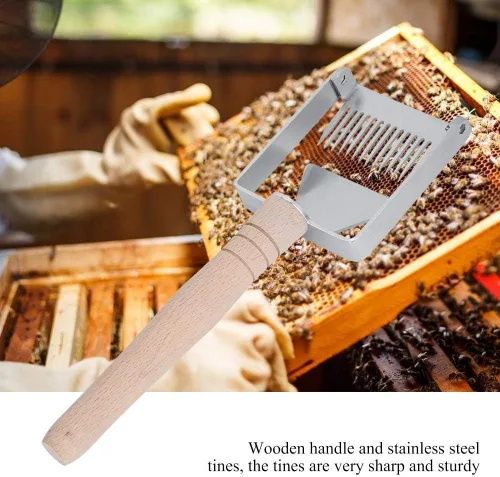 Miniatura 4 de TOPINCN Miel destaponamiento raspador acero inoxidable panal miel tenedor cuchillo Uncapper apicultura herramienta raspador colmena mango de madera