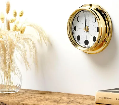 Miniatura 7 de Reloj Tradicional de Fases Lunares de Latón Macizo del Hemisferio Norte - Hecho a Mano en Inglaterra, Caja de Latón Pesado (1.1 lbs), 6x2 Pulgadas