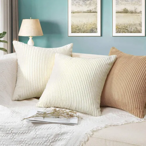 Miniatura 152 de Artscope Fundas de Almohada de Pana a Rayas Acogedoras Súper Suaves Decorativas Cuadradas Fundas de Cojín para Sofá Sillón Dormitorio Decoración