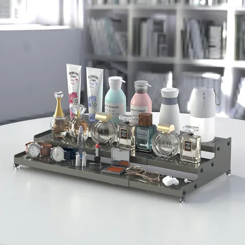 Miniatura 4 de Jojocross Organizador de especias de metal para gabinete, estante de almacenamiento de especias expandible de 3 niveles, ideal para armarios de Gris