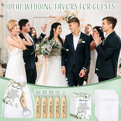 Miniatura 7 de Dandat Juego de 50 recuerdos de boda: abrebotellas, tarjetas de agradecimiento, bolsas de organza y cordel de yute para recuerdos de fiesta