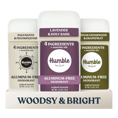 Humble - Desodorante sin aluminio para mujeres y hombres, paquete variado, desodorante natural limpio y fresco en barra con aceites esenciales para
