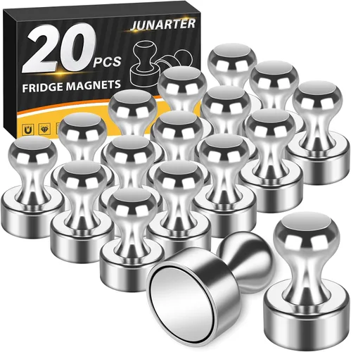 Miniatura 16 de Paquete de 20 Chinchetas Magnéticas, Imanes Negros Fuertes para Refrigerador, Imanes para Pizarra Blanca, Imanes para Refrigerador Fuertes, Imanes