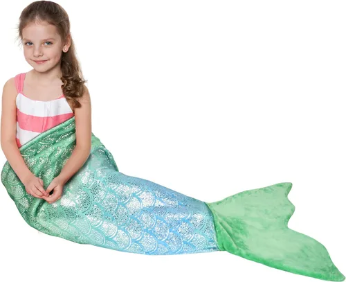 Catalonia Manta para niños con forma de cola de sirena, acogedor saco de dormir de sirena, patrón de escamas de pez, regalos de sirena para niñas en