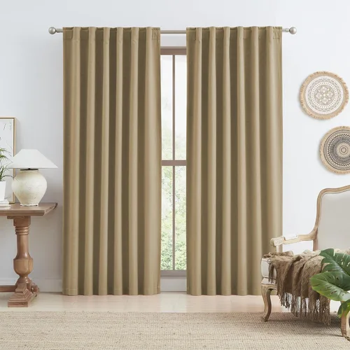 Miniatura 93 de Paneles de cortinas de ventana 100% opacas, con trabillas traseras, bolsillo para barra, gancho, cinturón, aspecto plisado, cortinas para sistema