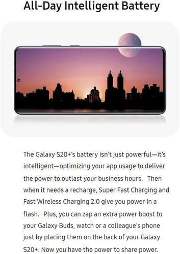 Miniatura 8 de SAMSUNG Galaxy S20+ 5G (128GB, 12GB) 6.7 pulgadas 120Hz AMOLED, Snapdragon 865, IP68 resistente al agua, modelo estadounidense totalmente Negro