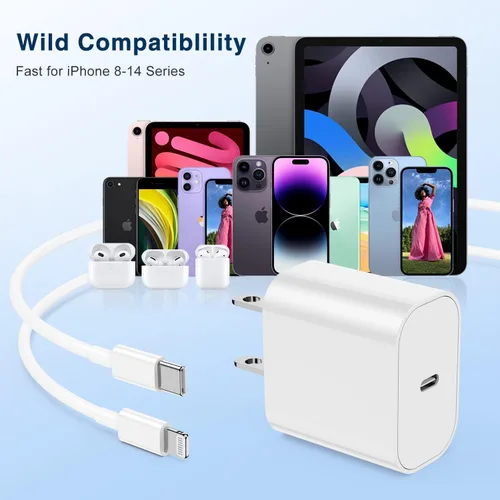 Miniatura 2 de Cargadores rápidos USB C de pared de 20 W, enchufe de alimentación con cable tipo C a Lightning de 6 pies, cable de carga Lightning