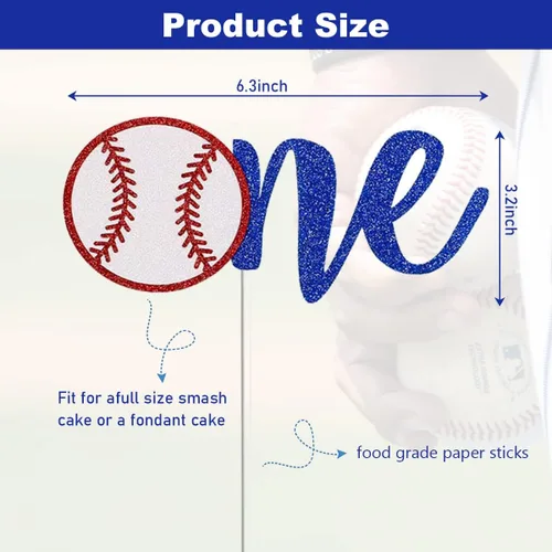 Miniatura 2 de Decoración para tartas de béisbol con purpurina, decoración de pastel de primer cumpleaños, temática deportiva, temática de béisbol, suministros