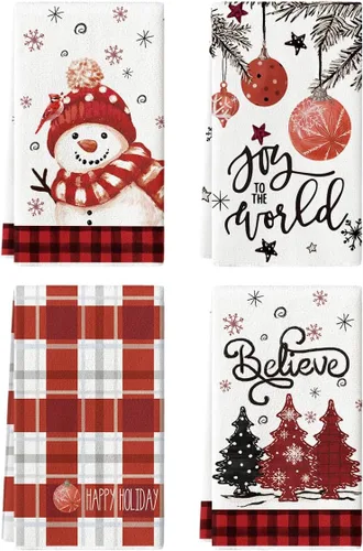 Miniatura 7 de Artoid Mode Toallas de Cocina y Paños de Cocina Navideños Negros y Rojos con Árbol de Navidad y Muñeco de Nieve, 18x26 Pulgadas, Toallas de Mano
