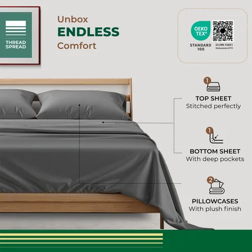 Miniatura 3 de THREAD SPREAD Juego de sábanas de 100 % algodón orgánico tamaño King de 4 piezas, tejido de percal de algodón orgánico, ropa de cama suave, fresca