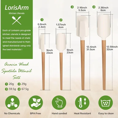 Miniatura 2 de LorisArm Espátulas de madera de mango largo, espátulas de silicona raspadoras de goma de 12 y 9 pulgadas para frasco, licuadora, botella.