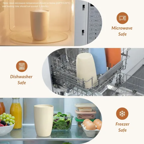 Miniatura 6 de Homienly Tazas de paja de trigo alternativas a las tazas de plástico - Juego de 6 vasos de beber irrompibles reutilizables aptos para lavavajillas