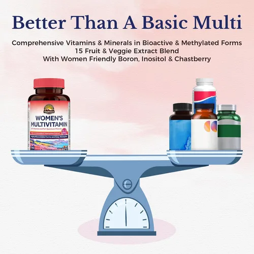 Miniatura 4 de Vitalitown Multivitamínico para mujer, multivitaminas metiladas y multiminerales, vitaminas A-K, hierro, zinc, superverdes y más, bienestar