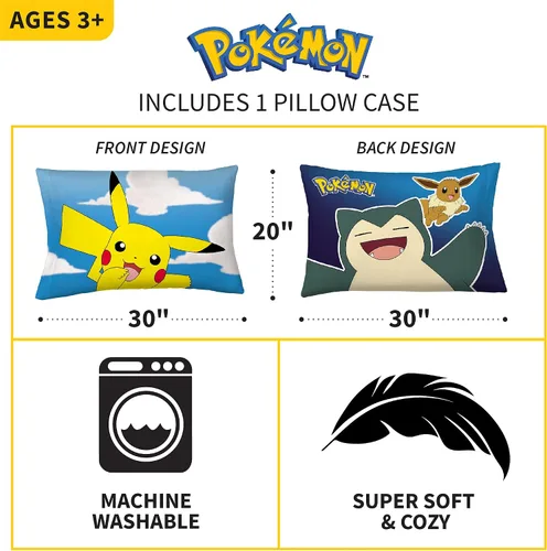 Miniatura 3 de Franco Ropa de cama para niños de microfibra súper suave, funda de almohada reversible, 20 x 30 pulgadas, Pokémon
