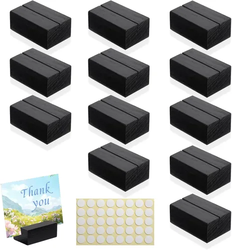 Worown 12 mini soportes de madera para tarjetas de lugar, pequeños soportes de madera para números de mesa, nombre, etiquetas de precio, soportes