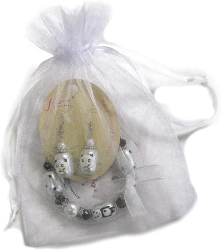 Miniatura 4 de Linpeng Juego de pulseras y pendientes elásticos Panda Beads NegroBlanco