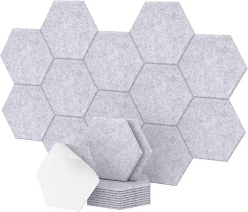 TONOR - Paquete de 12 paneles acústicos hexagonales, paneles autoadhesivos a prueba de sonido de 12 x 10 x 0.4 pulgadas para paredes, panel de pared