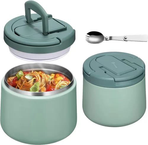 Miniatura 18 de Tarro de comida aislado al vacío de 14 onzas con tapa de hebilla, termo de sopa para niños de comida caliente, boca ancha, a prueba de fugas