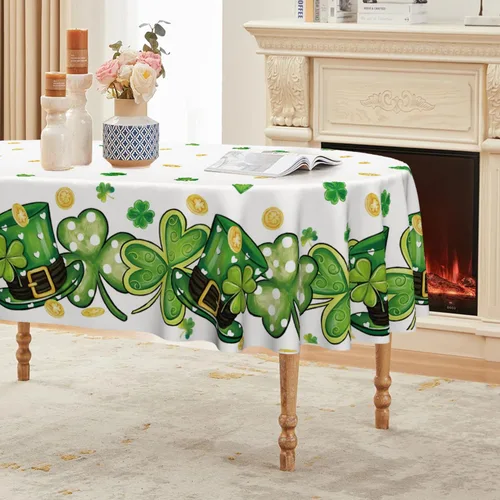Miniatura 11 de Horaldaily Mantel del Día de San Patricio de 52 x 70 pulgadas, sombrero de trébol blanco lavable para fiesta, picnic y cena