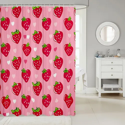 Miniatura 2 de Cortina de baño de fresa roja, 72 pulgadas de ancho x 72 pulgadas de largo, cortina de ducha de frutas kawaii, juego de cortina de ducha para tinas