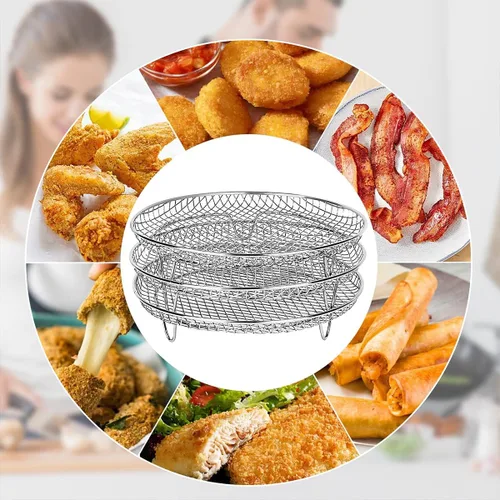 Miniatura 4 de Accesorios para freidora de aire de 3 capas, estantes apilables de acero inoxidable 304, bandeja para freidora de aire, accesorios para freidora