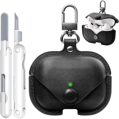 Funda de piel para Airpods Pro 2, funda para AirPods Pro con llavero y kit de limpiador para Apple Airpods Pro de 2ª/1ª generación (2023/2022/2019),